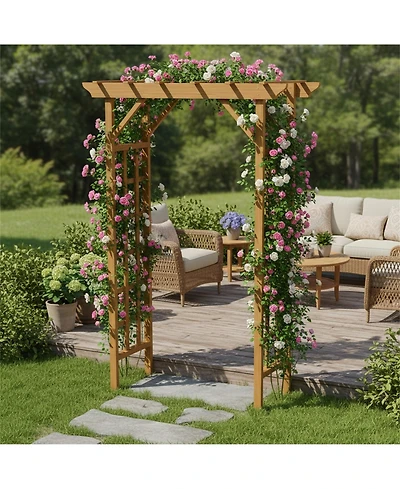 Clihome Wooden Arbor, Wedding Arch for Ceremony, Wood Trellis for Plant Climbing, Christmas Decor Pergola