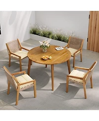 Asagikoiai 4-Piece Wicker Patio Dining Set with Acacia Wood Table and Weatherproof Cushions