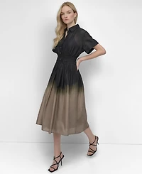 Dkny Women's Short-Sleeve Drawstring Button-Down Shirt Dress