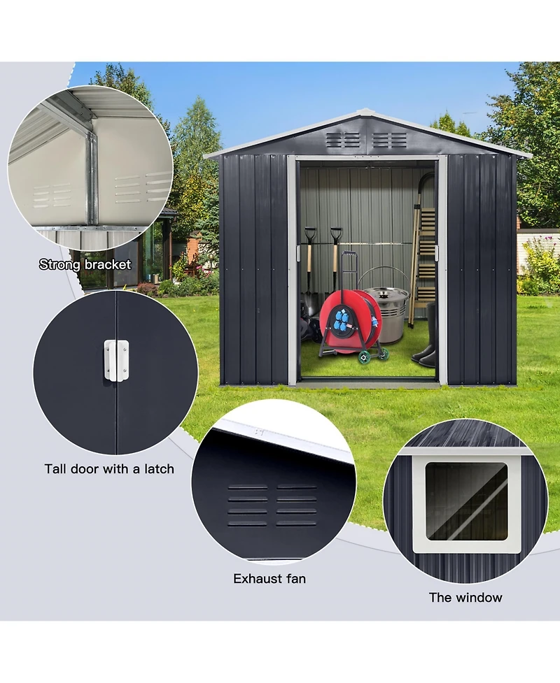 Clihome Metal Outdoor Garden Storage Shed with Window and Sliding Door