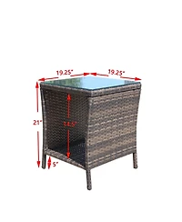 Clihome Outdoor Patio Coffee Table Pe Rattan Coffee Table with Tempered Glass Top
