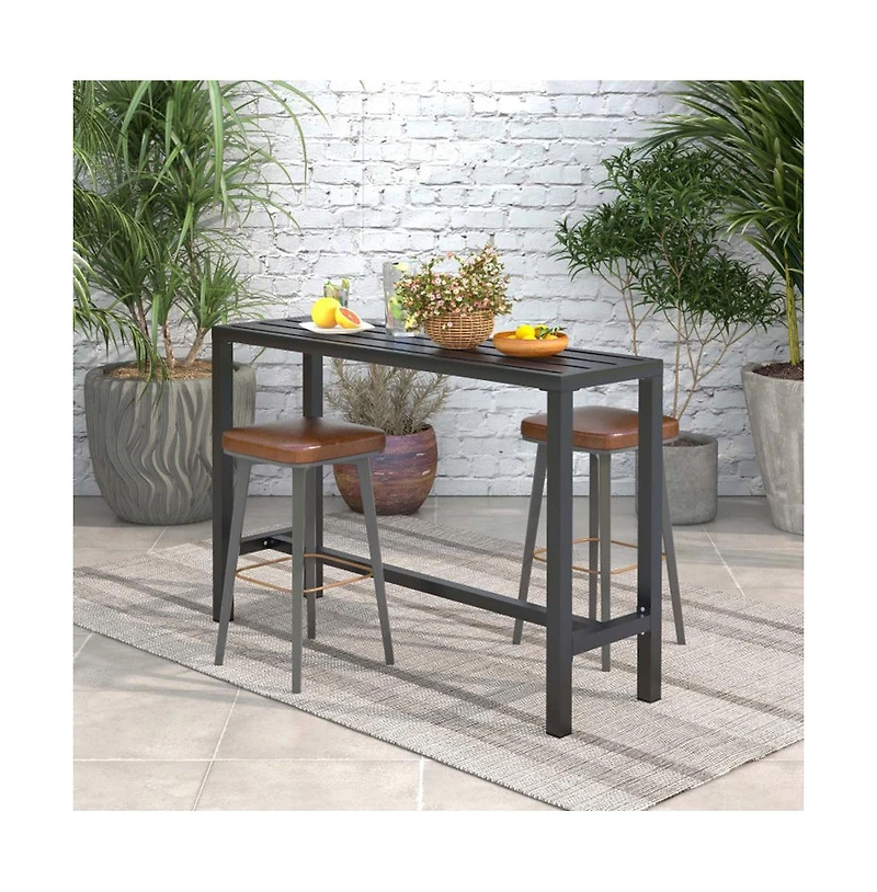 Boyel Living 55 Inch Outdoor Bar Table with Waterproof Top and Heavy duty Metal Frame L