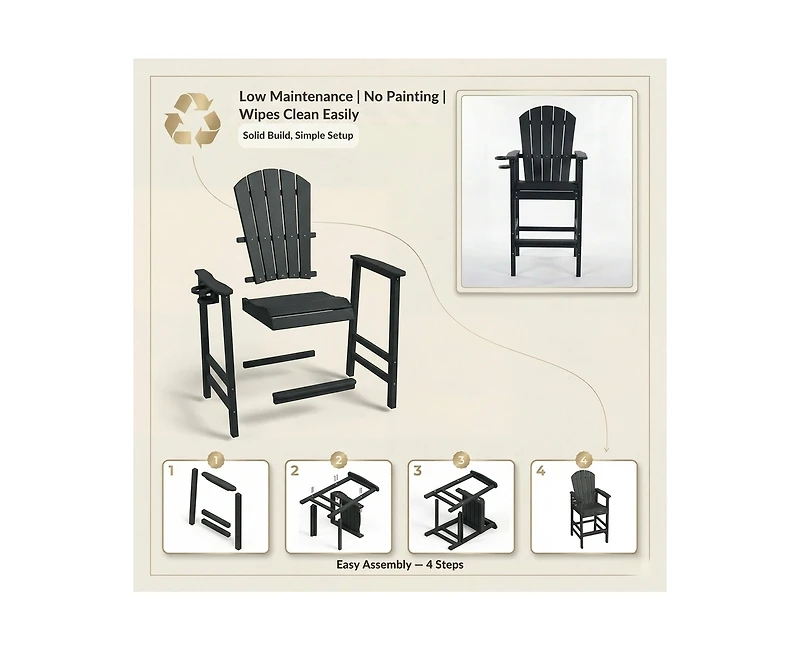 sumyeg All Weather Hdpe Bar Height Adirondack Chair with Armrests and Cup Holder