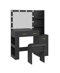 gaomon 41" Large Makeup Vanity Desk with 10-Bulb Mirror and Built-in Outlets - Dressing Table Featuring 3 Color Lighting Modes, 5 Drawers