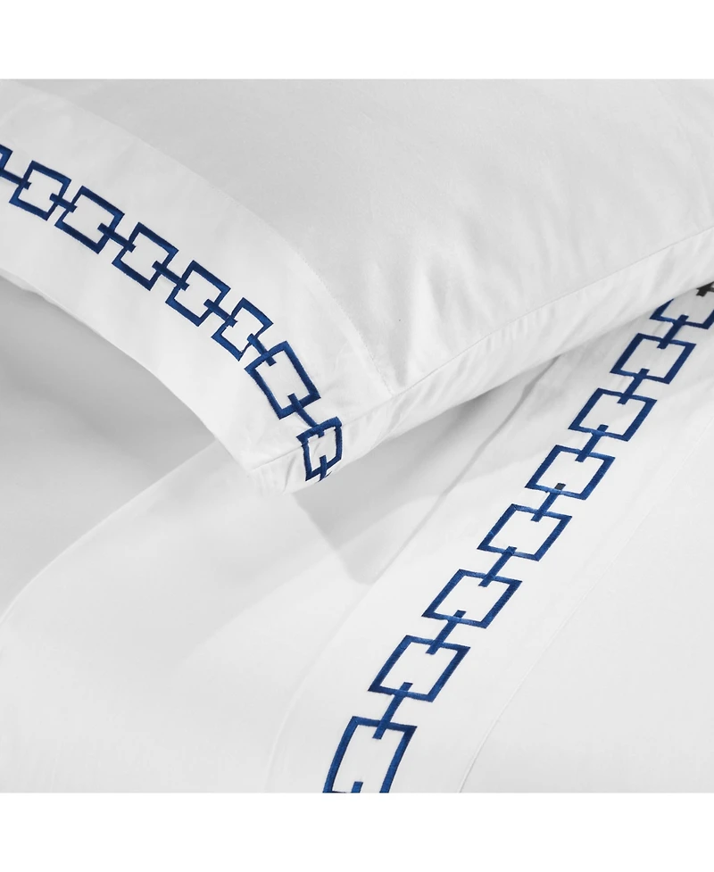 Superior Chain Links Cotton Embroidered Deep Pocket Bed Sheet Set, Twin