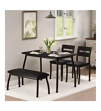 gaomon Dining Table Set for 4 Wooden Kitchen with Chamfer Design and Metal Legs Upholstered Bench