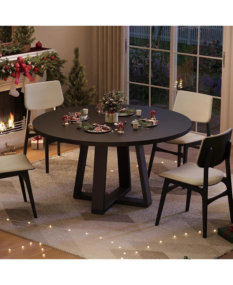 gaomon Round Dining Table for 4-6 People, 47" Room with Wooden Cross Pedestal Base, Circle Dinner Table, Modern Kitchen Table(Table Only)