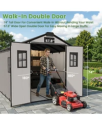 Xizzi Outdoor Storage Shed with Floor, Large Waterproof Resin Garden Tool Shed, Walk-in Backyard Storage Shed with Window and Lockable Door