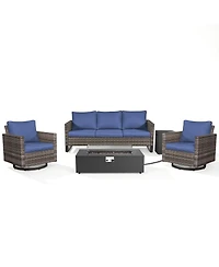 Pocassy Outdoor Patio Furniture Set with Fire Pit Table, Rattan Wicker Swivel Rocker Chairs Sets Glider Chair and Kit