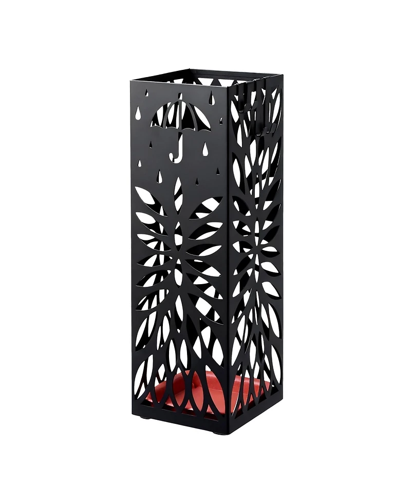 gaomon Square Metal Umbrella Stand, Rust-Resistant Steel, Removable Drip Tray, 4 Hooks, for Entryway and Office