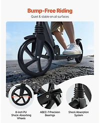 Mecale 2-Wheel Kick Scooter, Adjustable Handlebar, Wide Non-Slip Deck, Foldable Lightweight, 220-Lb Capacity