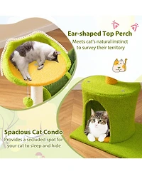 Gymax Cute Palm Cat Tree w/Artificial Leaves Condo Perch Sisal Scratching Posts