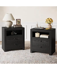 Tribesigns Modern 26" Tall Side End tables with Open Storage, 3-Tier White Nightstands for Living Room Bedroom,Set of 2 Sofa Small Spa