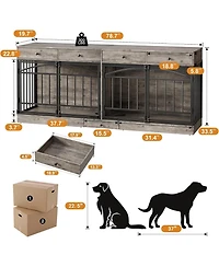 gaomon Dog Crate Furniture for 2 Dogs, Dog Kennel Indoor with 4 Storage Drawers and Feeding Bowls