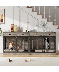 gaomon Dog Crate Furniture for 2 Dogs, Dog Kennel Indoor with 4 Storage Drawers and Feeding Bowls