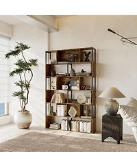 gaomon Modern 6-Tier Geometric Standing Bookshelf, Bookcase for Living Room Storage, Brown