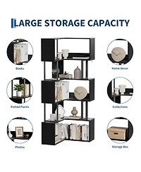 gaomon Space-Saving L-Shaped Corner Bookshelf - 6-Tier Freestanding Metal and Wood Bookcase with Baffle