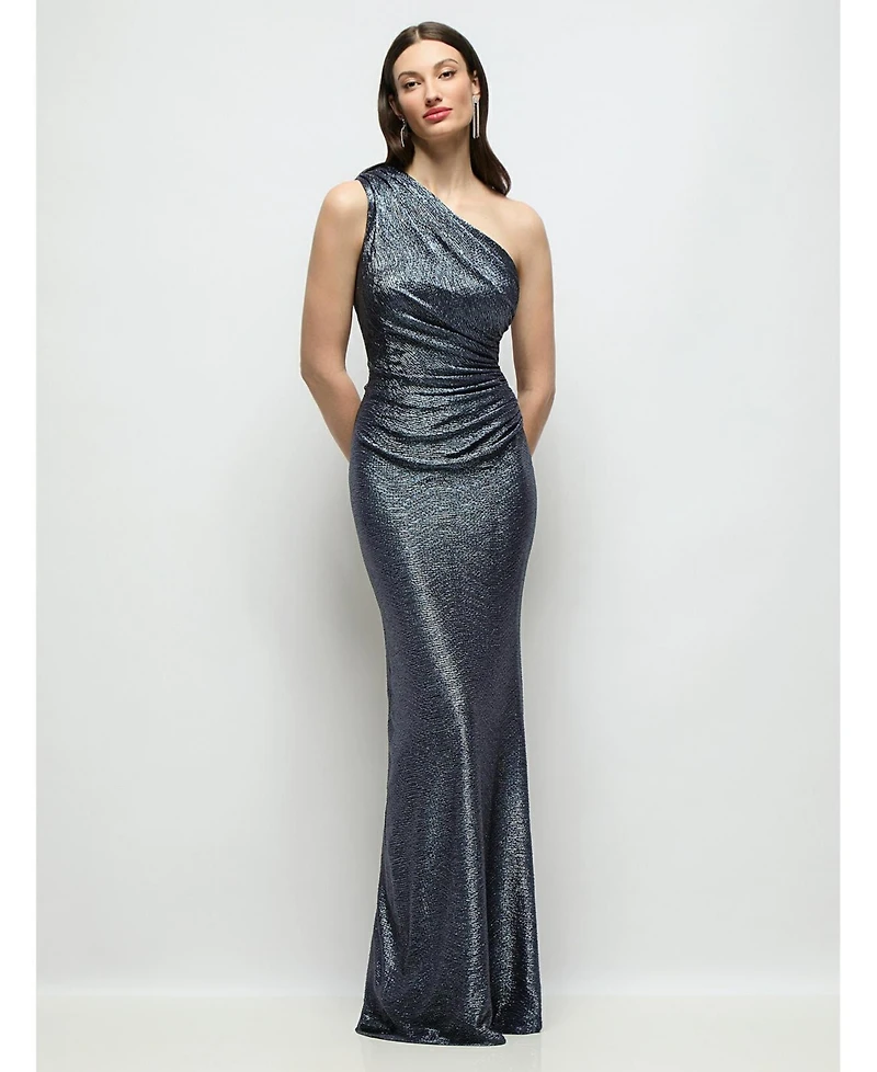 After Six Women's One-Shoulder Soho Metallic Ruched Waist Gown
