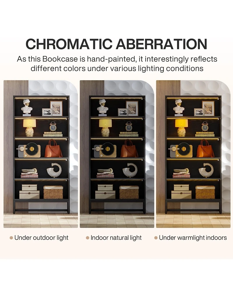 Slickblue Modern Tall Bookcase with Built-In Led Lights for Stylish Storage