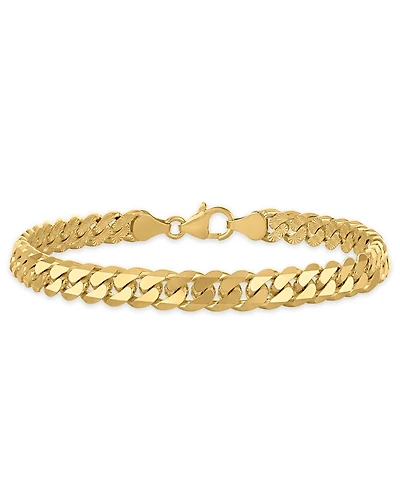 Macy's Men's Starburst Diamond-Cut Cuban Link Chain Bracelet in 14k Gold over Sterling Silver
