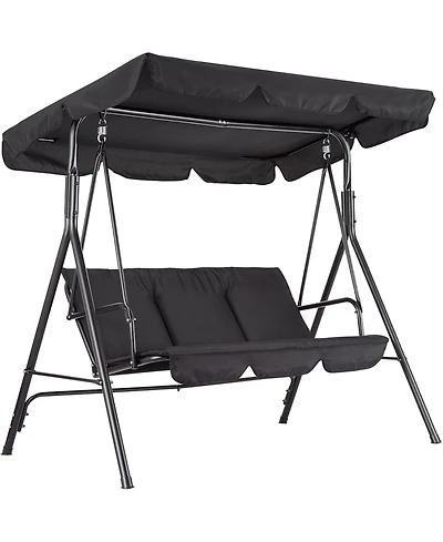 gaomon 3-Seat Patio Swing Chair With Adjustable Canopy And Thick Waterproof Cushions, Outdoor Steel Frame Porch