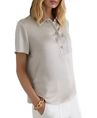 Reiss Women's Silk Half-Button Short-Sleeve Shirt