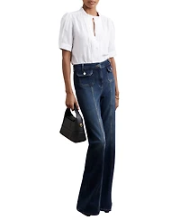 Reiss Women's Cotton Cheesecloth Frill-Neck Top