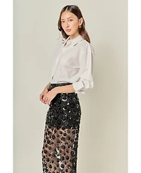 English Factory Women's Flower Sequin Sheer Midi Skirt