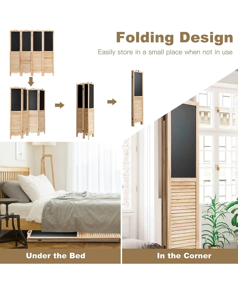sumyeg 4-Panel Folding Privacy Room Divider Screen with Chalkboard for Indoor Space Separation