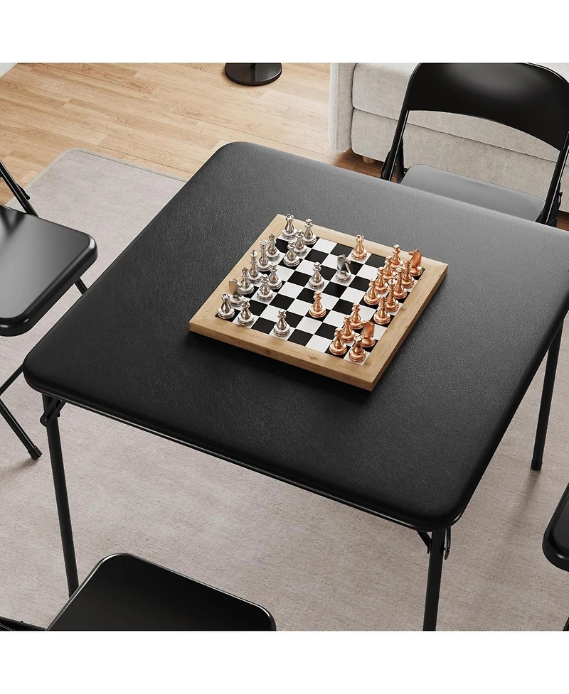 gaomon 33.6" Square Folding Table With Pu Leather Cushion Top, Portable Heavy-Duty Table