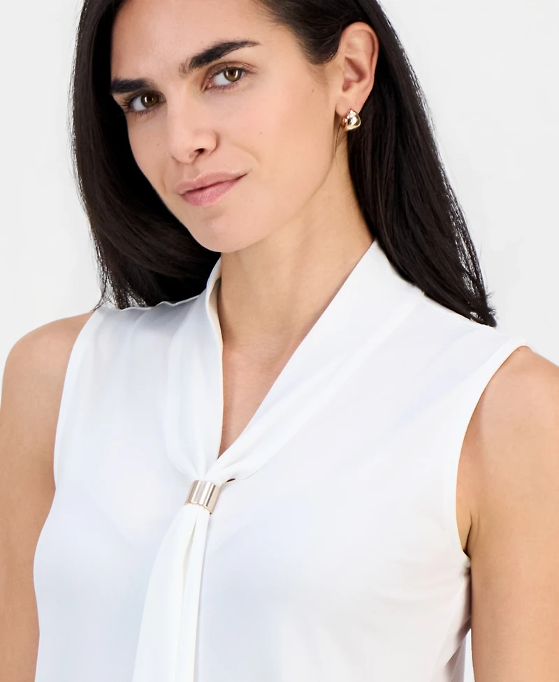 Kasper Petite Sleeveless Neck-Tie Top