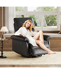 homfan Oversized Swivel Rocker Recliner Chair – Modern Pu Leather, Deep Seat, Padded Armrests, 360degree(s) Glider Single Sofa, Usb Charging Port