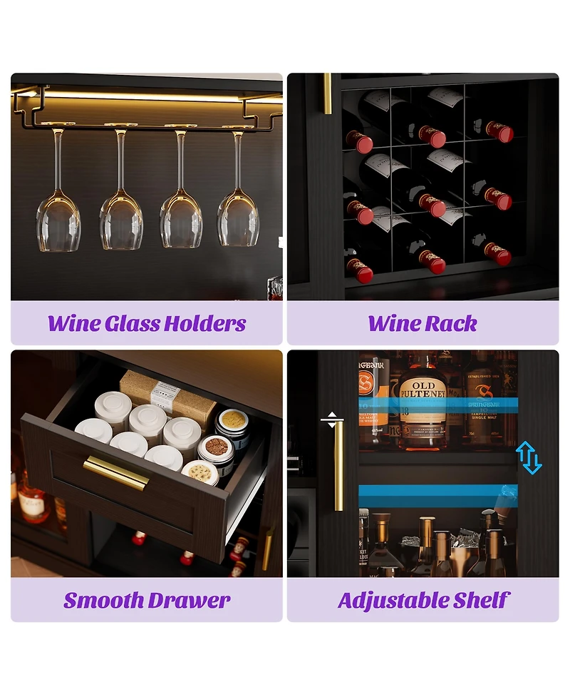Aheaplus Kitchen Wine Bar Cabinet with Rack and Door, Coffee Buffet Table Storage Drawer