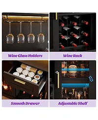 Aheaplus Kitchen Wine Bar Cabinet with Rack and Door, Coffee Buffet Table Storage Drawer