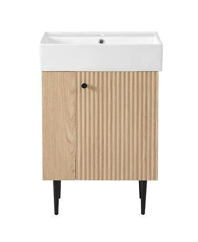 Phying Wood Bathroom Vanity Combo Cabinet with Single Ceramic Sink Left Side Storage Cabinet for Bathroom Home Use