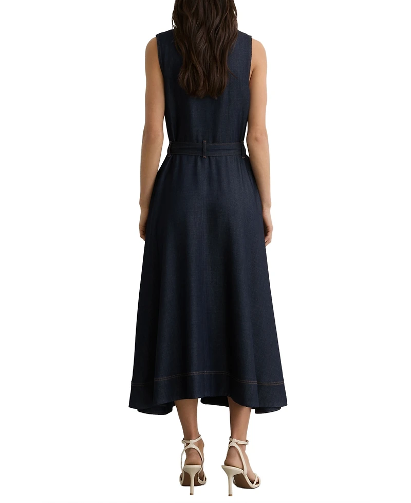 Reiss Women's Button-Front Belted Denim Midi Dress