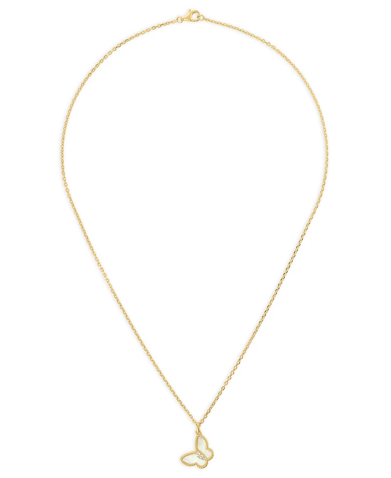 Macy's Simulated pearl & White Topaz Butterfly Pendant Necklace in 14k Gold over Sterling Silver