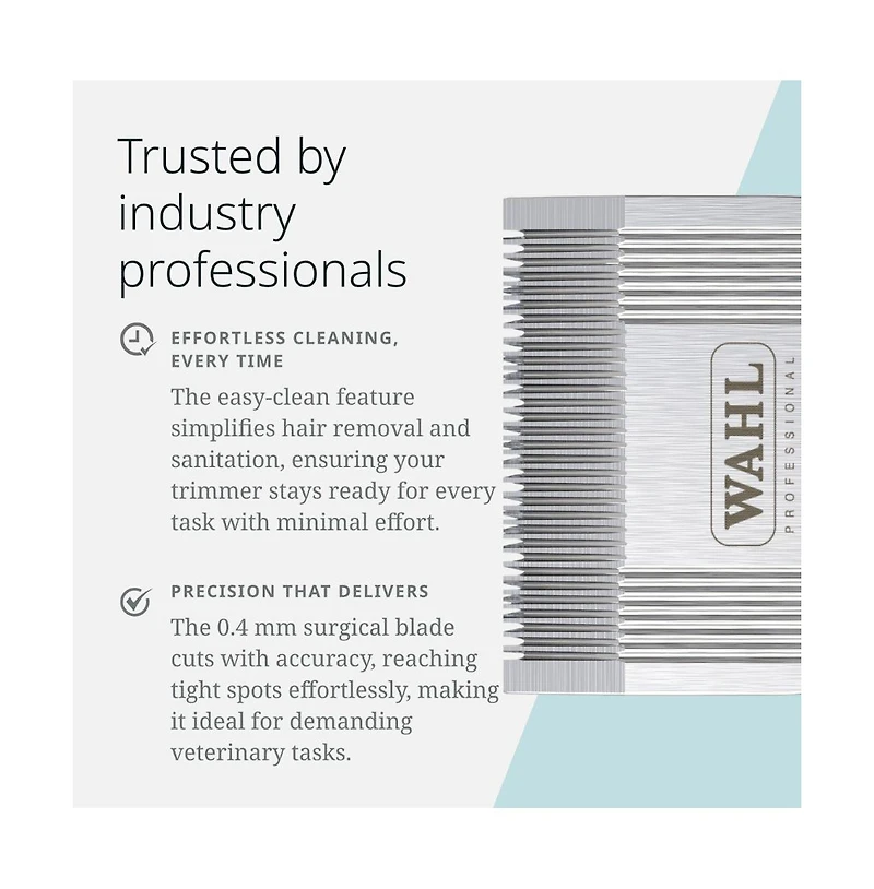 Wahl Pro Animal Easy Clean Trimmer Blade for cat & dog grooming, compatible with Vetiva Mini & BravMini+, 0.4 mm cut length.