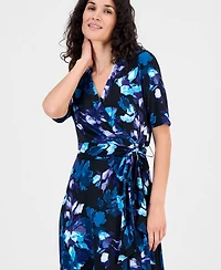 Kasper Women's Elbow-Sleeve Wrap-Front Fit & Flare Dress