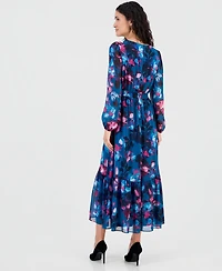 Kasper Women's Floral Balloon-Sleeve Smocked-Back Maxi Dress