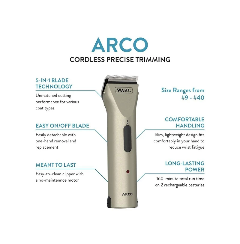Wahl Professional Animal Arco Equine Horse Cordless Clipper Kit, Champagne