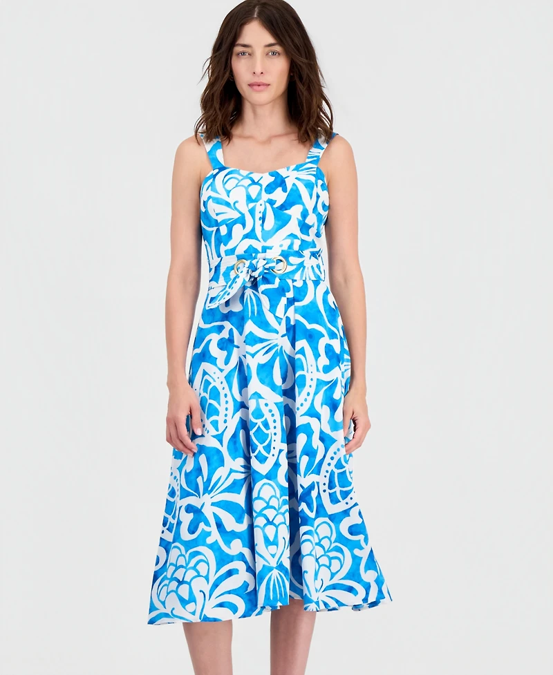 Tahari Asl Women's Belted Sleeveless Midi Dress