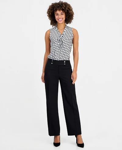Kasper Women's Extended-Tab Fly-Front Wide-Leg Pants