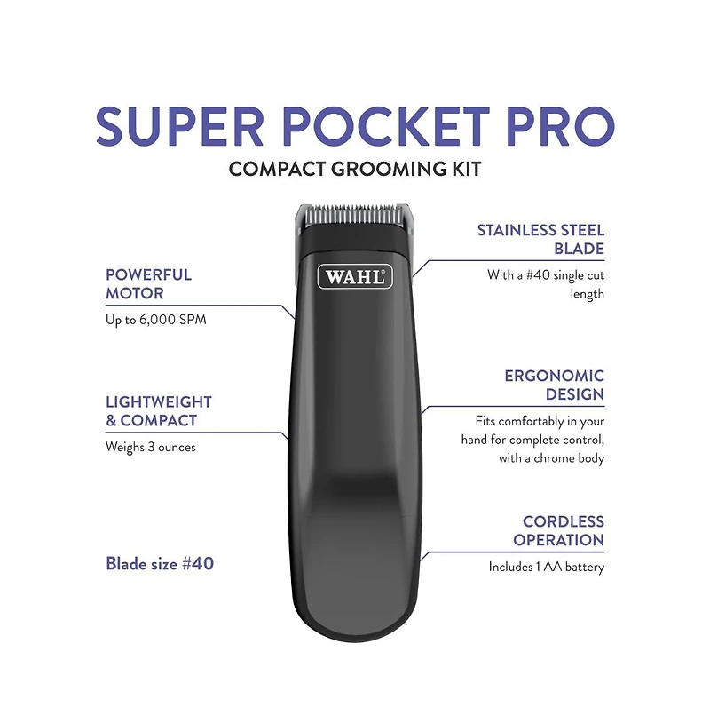 Wahl Professional Animal Super Pocket Pro Pet, Dog, and Cat Trimmer and Grooming Kit