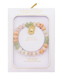 Unwritten Semi Precious Stone Gold-Tone Plated Seashell Charm Stretch Beaded Bracelet