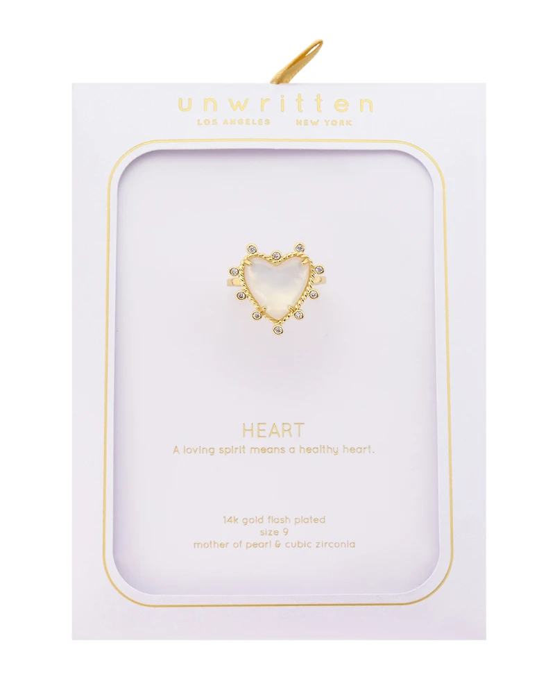 Unwritten Imitation Pearl and Cubic Zirconia Gold-Tone Plated Heart Statement Ring