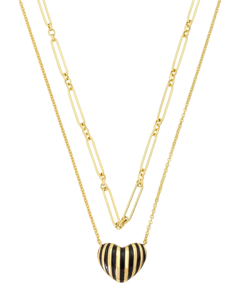Unwritten Gold-Tone Plated Enamel Stripe Heart Pendant Duo Necklace Set