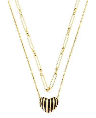 Unwritten Gold-Tone Plated Enamel Stripe Heart Pendant Duo Necklace Set