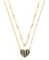 Unwritten Gold-Tone Plated Enamel Stripe Heart Pendant Duo Necklace Set