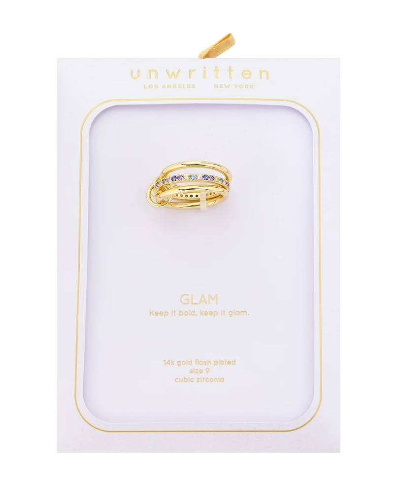 Unwritten Cubic Zirconia Gold-Tone Plated Multi Color Trio Stacked Ring